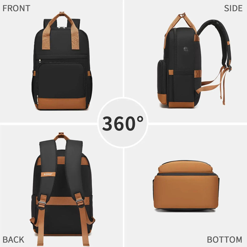 KONO WOMEN'S Waterproof Laptop Backpack with 15.6 Inch Laptop Compartment headphones Connector Ergonomic Ideal for School & Travel