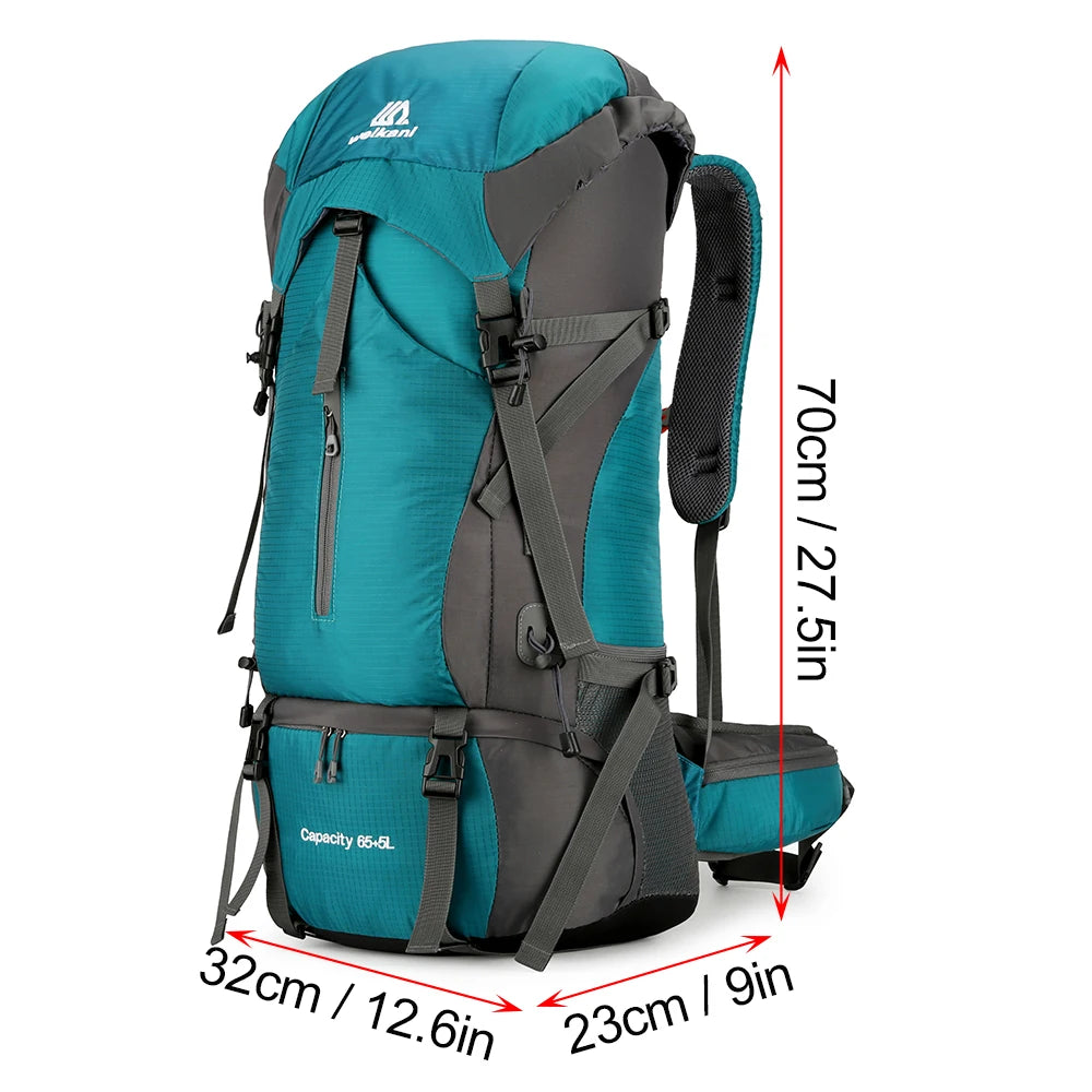 【New】70L Hiking Backpack Water-resistant Climbing Camping Backpack Travel Daypack with Rain Cover