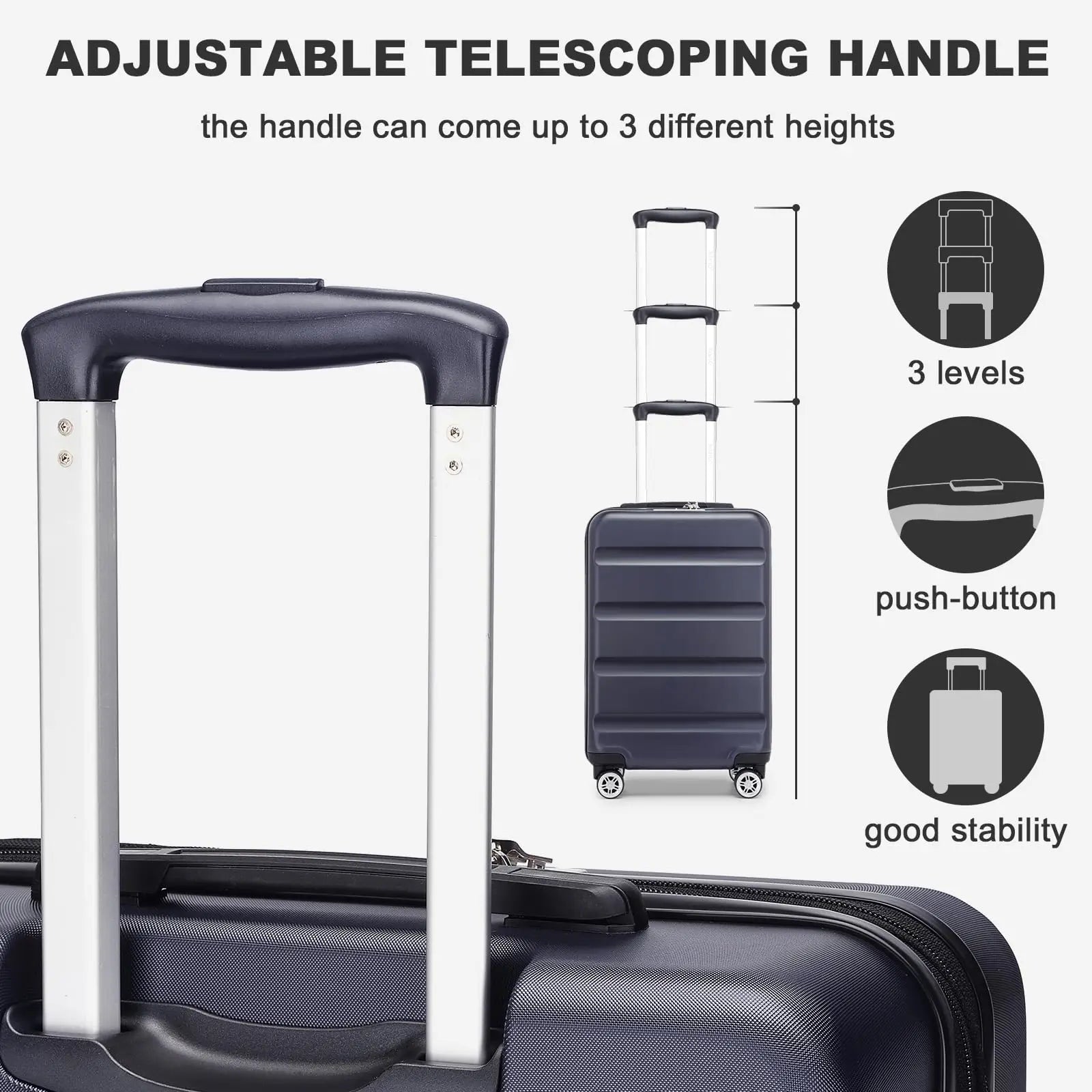 KONO hand luggage Suitcase-Lightweight hard case with TSA Lock & 4 spinner wheels, cabin-fit (55/65/75cm)