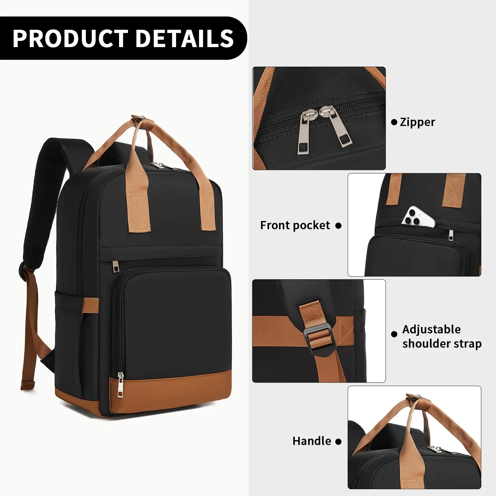 KONO WOMEN'S Waterproof Laptop Backpack with 15.6 Inch Laptop Compartment headphones Connector Ergonomic Ideal for School & Travel