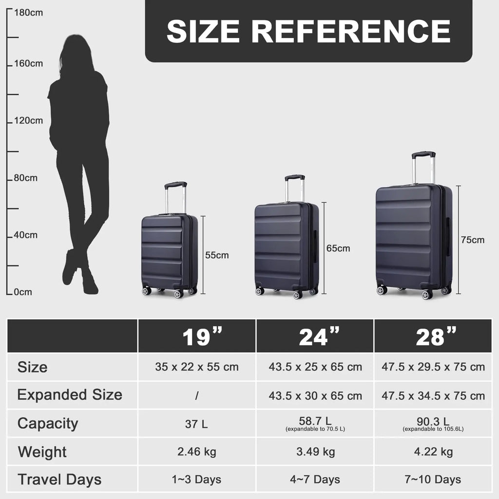 KONO hand luggage Suitcase-Lightweight hard case with TSA Lock & 4 spinner wheels, cabin-fit (55/65/75cm)