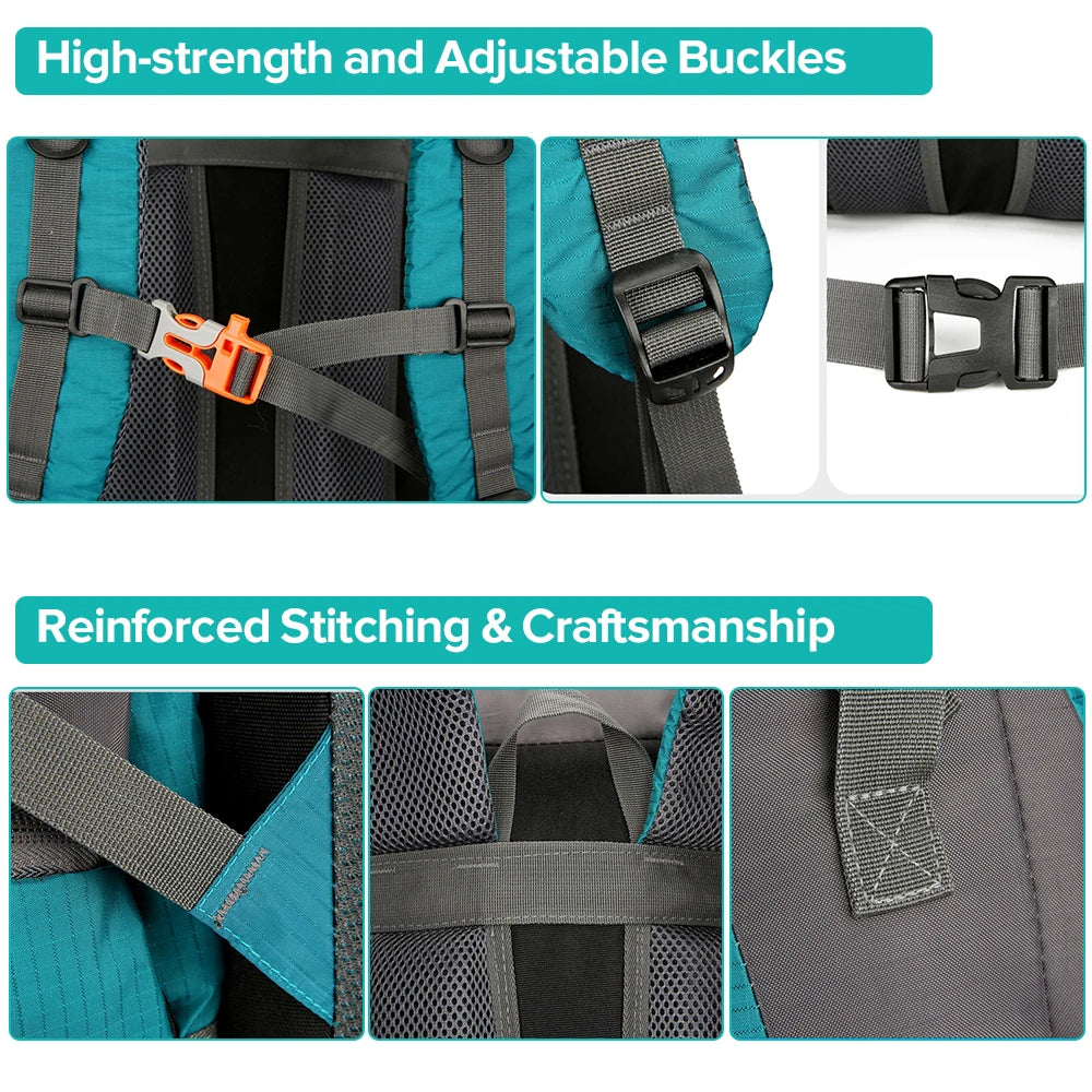 【New】70L Hiking Backpack Water-resistant Climbing Camping Backpack Travel Daypack with Rain Cover