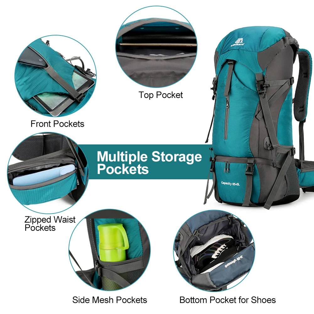 【New】70L Hiking Backpack Water-resistant Climbing Camping Backpack Travel Daypack with Rain Cover