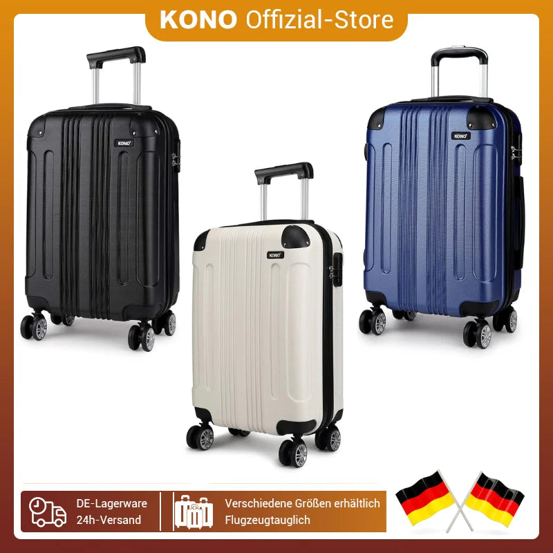 KONO Suitcase Lightweight hard case trolley suitcase with 4 twin wheels ABS material